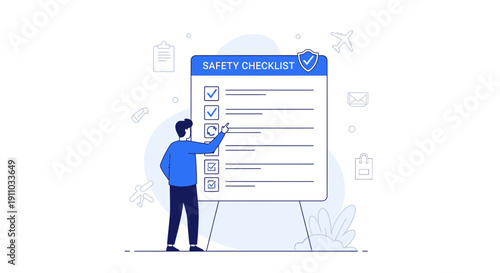 Man Completes Safety Checklist With Checkmarks For Travel Preparation And Assurance