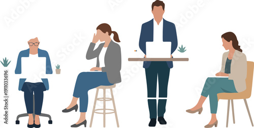 Modern Office Professionals Outline Icon Set  Remote Work & Laptop Collaboration