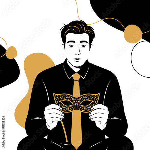 Man Holding Ornate Masquerade Mask Mysterious Event Surprise Hidden Identity Concept