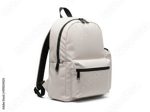 Minimalist light gray backpack with black accents