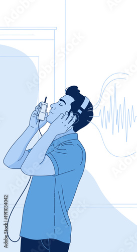 Man Immersed In Music Listening Experience With Headphones