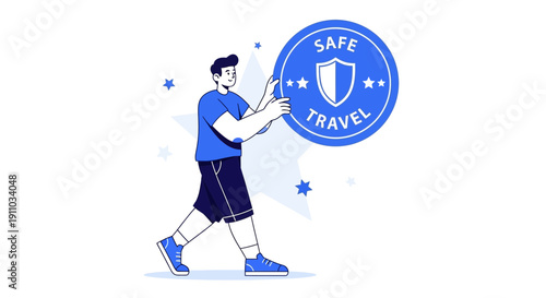 Man Holds Safe Travel Emblem Concept For Secure Journeys
