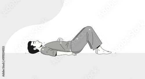 Man In A Relaxed Pose On The Floor Minimalist Illustration