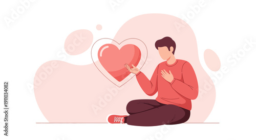 Man Embracing A Glowing Heart With Open Hands And Chest Touching