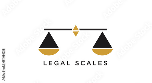 Minimalist Legal Scales Logo in Black and Gold Depicting Justice and Balance