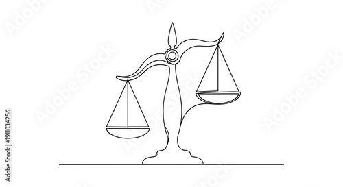 Minimalist Linear Illustration Of Justice Scales Balancing Law And Legal Concepts
