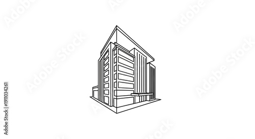 Minimalist Linear Depiction of a Modern Architectural Structure, Simple and Clean