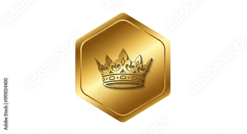 Golden Crown Icon Hexagon Shape.