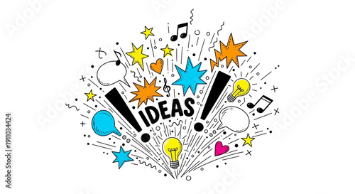 Creative Ideas Concept with Colorful Doodle Elements