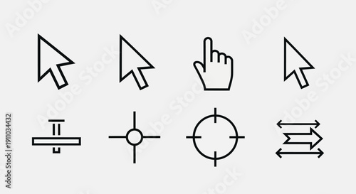 Cursor Icons Set: Arrow, Hand, Crosshair, Resize