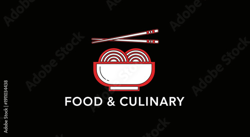 Minimalist Noodle Bowl Design Featuring Chopsticks Symbolizing Asian Culinary Tradition