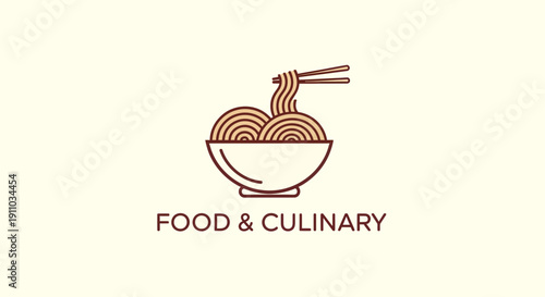 Minimalist Noodle Bowl Logo Design: Culinary Art Illustration for Food and Drink Products