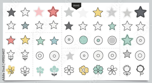 Cute Hand Drawn Stars and Floral Elements Set