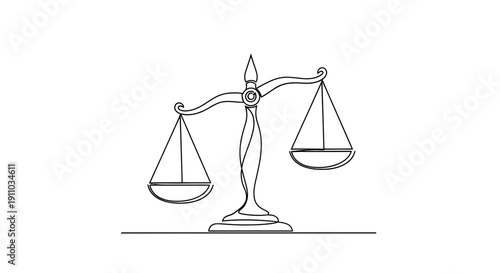Minimalist One Line Drawing of A Symbol Weighing Balance Representing Law and Justice