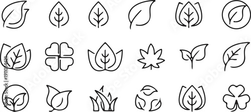 leaf black outline icon set vector illustration 