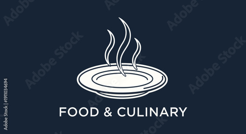 Minimalist Plate Design With Rising Steam Against Dark Navy Background Perfect For Culinary Topics