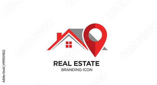 Minimalist Real Estate Branding Icon with Location Marker for Property Listings Design