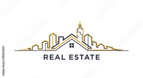 Minimalist Real Estate Emblem Depicting Buildings and Home Purchase Logo Design