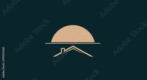Minimalist Real Estate Logo Design Showing Modern Home And Rising Sun Over The Horizon