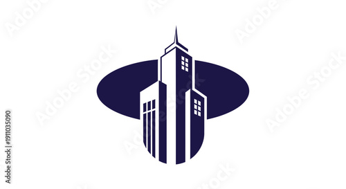Minimalist Skyscraper Logo Design with Oval, Showing Corporate Modernity and High-Rise Appeal