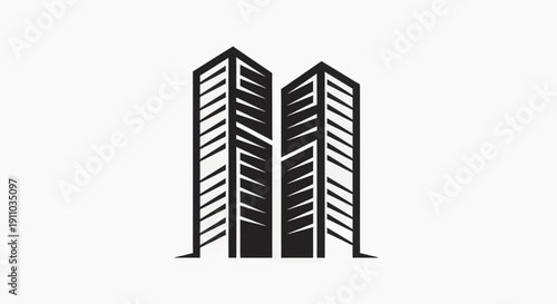 Minimalist Skyscrapers Silhouette Design Of Two Modern Buildings On White Backdrop