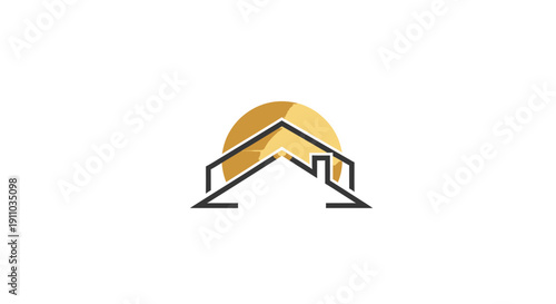 Minimalist Real Estate Logo Featuring House Silhouette and Illuminated Golden Orb