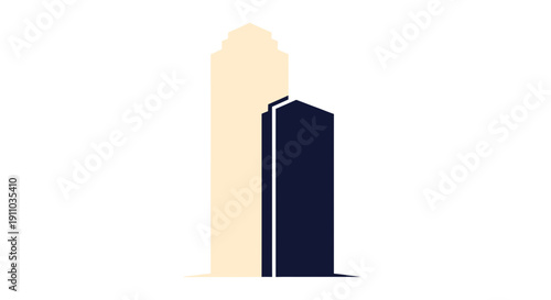 Minimalist Vector Illustration Depicting Modern Architectural Structures on a Pure White Background