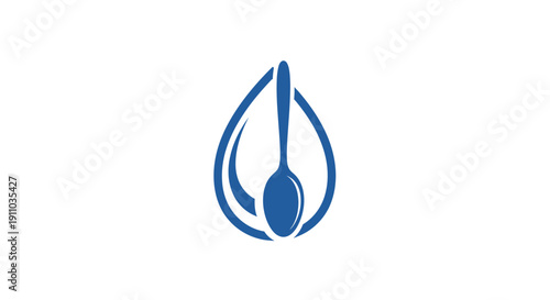 Minimalist Water Drop With Integrated Spoon Logo For Culinary Concept and Healthy Food