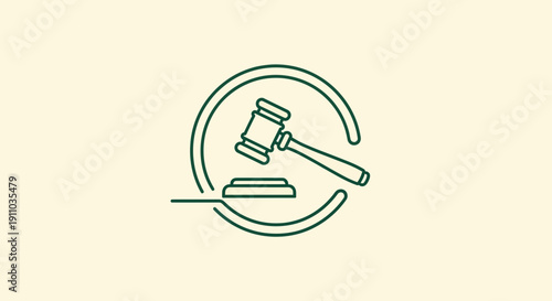 Minimalistic Judiciary Emblem Depicting Gavel Within a Circular Framework of Law and Justice