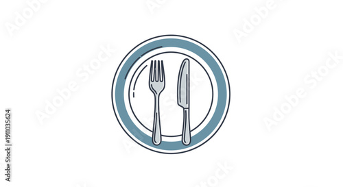 Minimalistic Dinnerware Illustration Showing Utensils on a Plate Ready for Culinary Delights