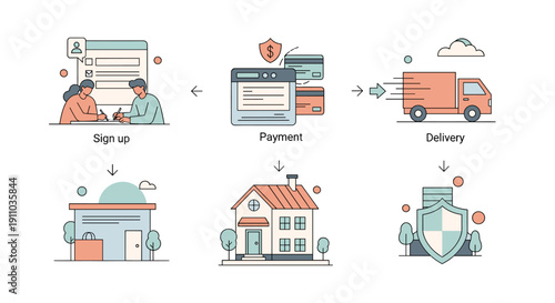 A serene minimalist illustration of a building with a tree, evoking calmness and simplicity, perfect for design projects.