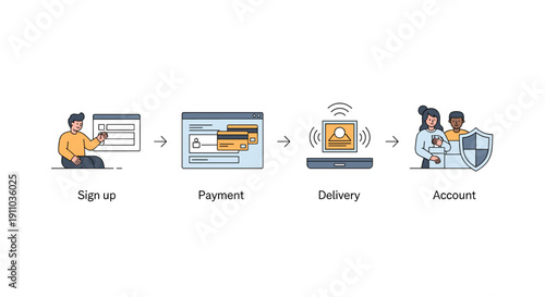 A minimalist illustration evokes a sense of anticipation as someone kneels behind a counter, perfect for business or service industry visuals.