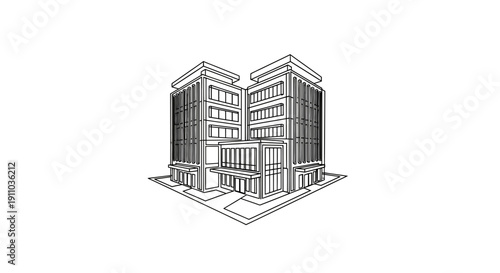 Modern Architectural Structure Sketch Depicting Contemporary Office Building Design Elements