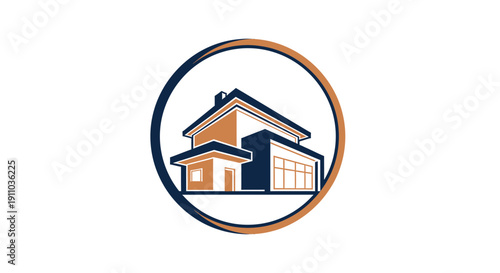 Modern Architectural Structure Logo Within a Circle Housing Development Icon