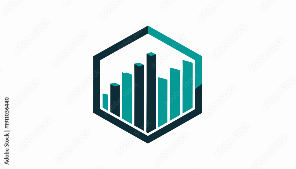 Fototapeta premium Modern Chart Analytics In Hexagon Frame Symbolizing Business Progress And Development