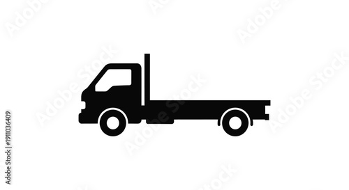 A minimalistic black silhouette depicts a side view of a small simple utility truck or pickup high quality
