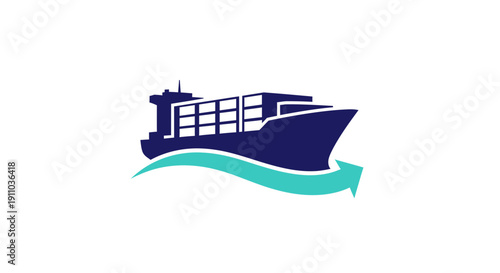 Modern Cargo Ship Silhouette Navigating The Seas With A Forward Arrow Symbol