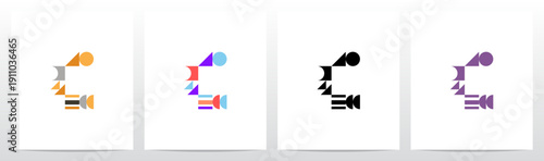 Geometric Shape Combination Mosaic Tiling Composition Letter Initial Logo Design C