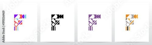 Geometric Shape Combination Mosaic Tiling Composition Letter Initial Logo Design F