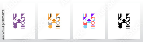 Geometric Shape Combination Mosaic Tiling Composition Letter Initial Logo Design H