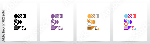 Geometric Shape Combination Mosaic Tiling Composition Letter Initial Logo Design E