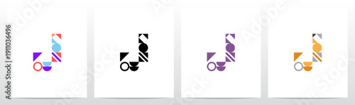 Geometric Shape Combination Mosaic Tiling Composition Letter Initial Logo Design J