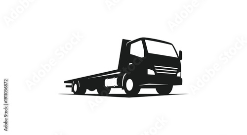 A stark black silhouette depicts a flatbed truck showcasing its robust build and utility design high quality professional