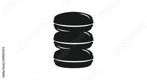 A minimalist black and white illustration depicts a stacked tower of four round burger patties visually striking high quality professional