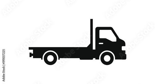 A minimalist black silhouette depicts a commercial truck likely a flatbed viewed from its side high quality professional
