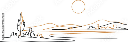 Desert Landscape with Tree and Mountains