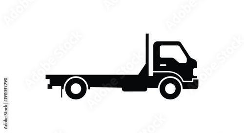 A minimalist black silhouette depicts a flatbed truck showcasing its simple form and functional design high quality professional
