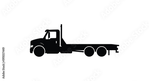 A stark silhouette depicts a classic semi truck shown in profile against a clean white background high quality professional