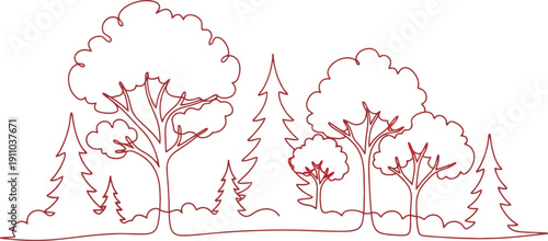 Forest Landscape with Trees and Clouds