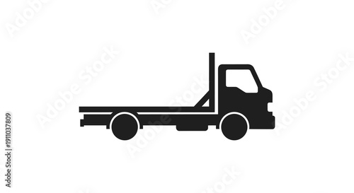 A minimalist black silhouette depicts a flatbed truck showcasing its side profile and utilitarian design high quality professional